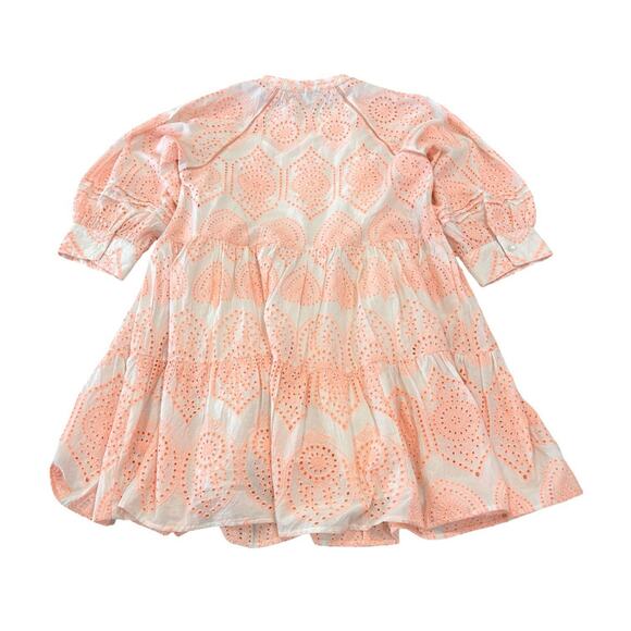 dRA Los Angeles Yara Floral Eyelet Mini Dress Size M Pink & Ivory 3/4 Sleeve - Picture 3 of 7